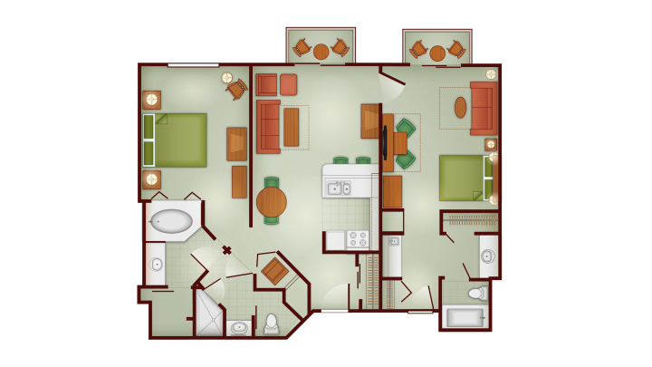 2-Bedroom Lock-Off Villa floor plan