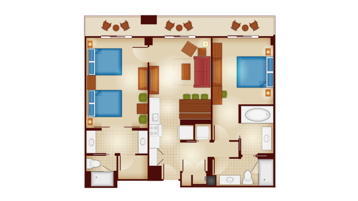 2-Bedroom Villa with Walk-In Shower floor plan